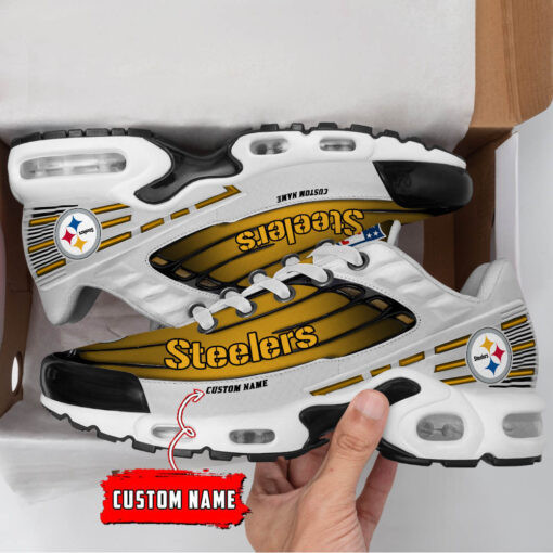 Personalized Pittsburgh Steelers Black And Team Color Stripes White TN Shoes Air Cushion Sneakers