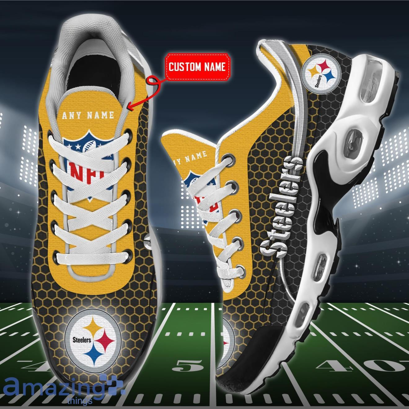 Personalized Pittsburgh Steelers Team Logo Hexagon Pattern Team Color TN Shoes Air Cushion Sneakers