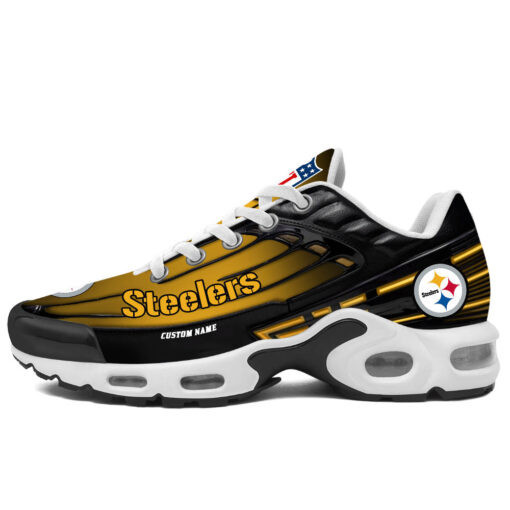 Personalized Pittsburgh SteelersBlack And Team Color Stripes Black TN Air Max Shoes Air Cushion Sneakers