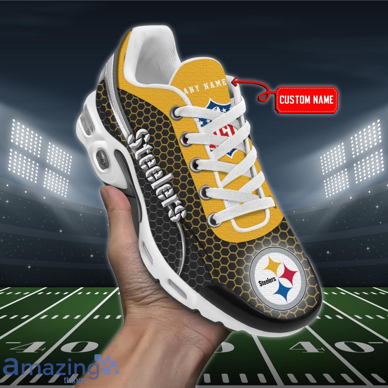 personalized pittsburgh steelersteam logo hexagon pattern team color tn air max shoes air cushion sneakers 3037 zkho1