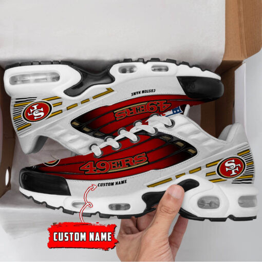 personalized san francisco 49ers black and team color stripes white tn air max shoes air cushion sneakers 9175