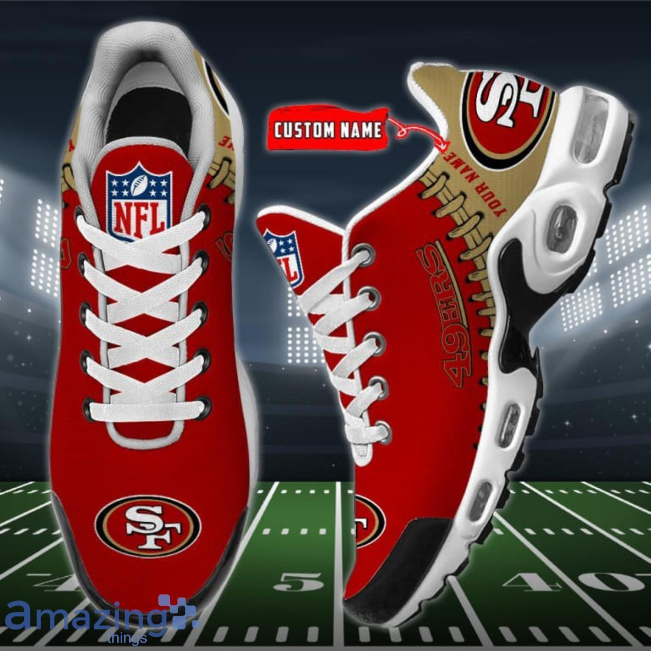 Personalized San Francisco 49ers Team Logo Rugby Ball Pattern TN Shoes Air Cushion Sneakers
