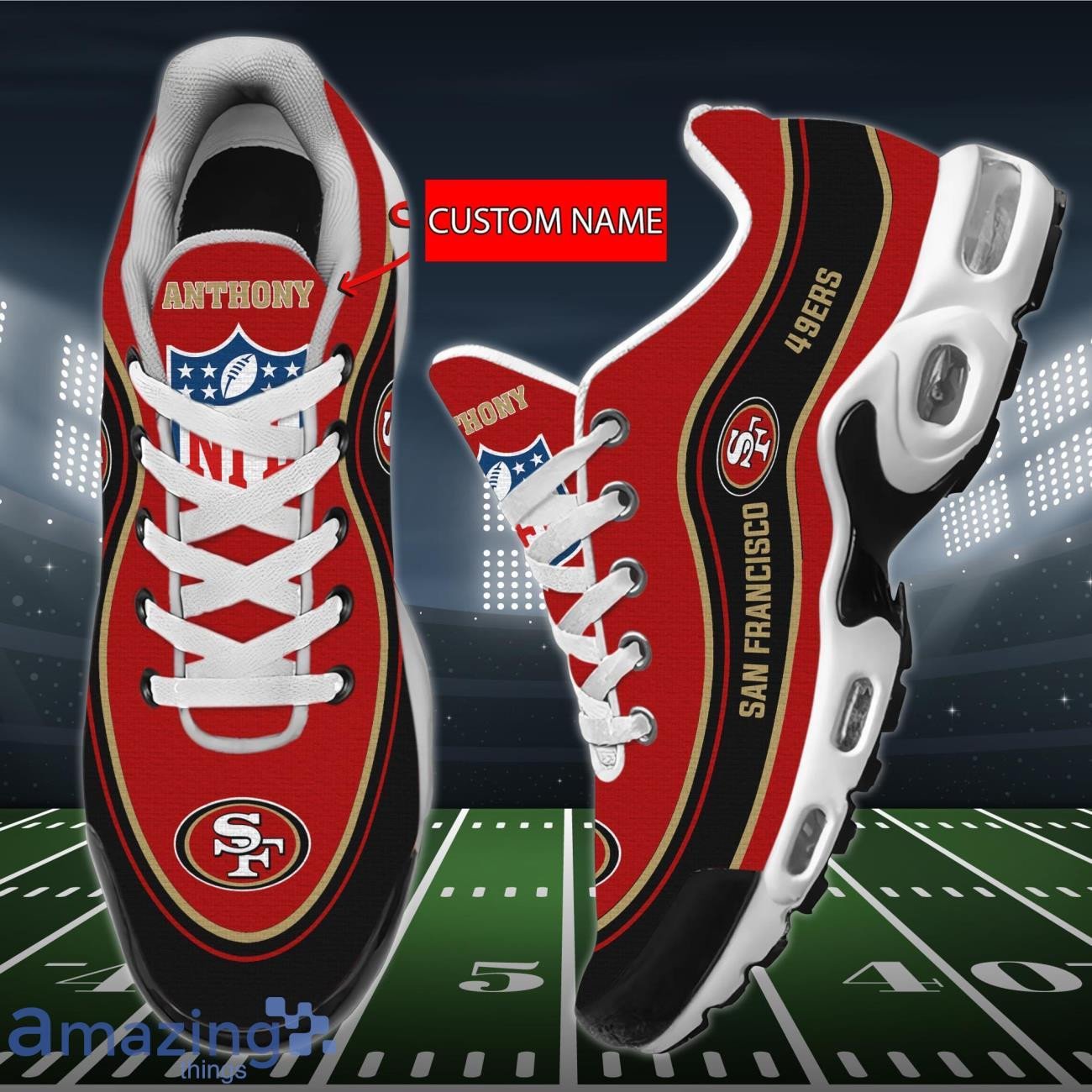 Personalized San Francisco 49ers Team Logo Team Name On Black TN Air Max Shoes Air Cushion Sneakers