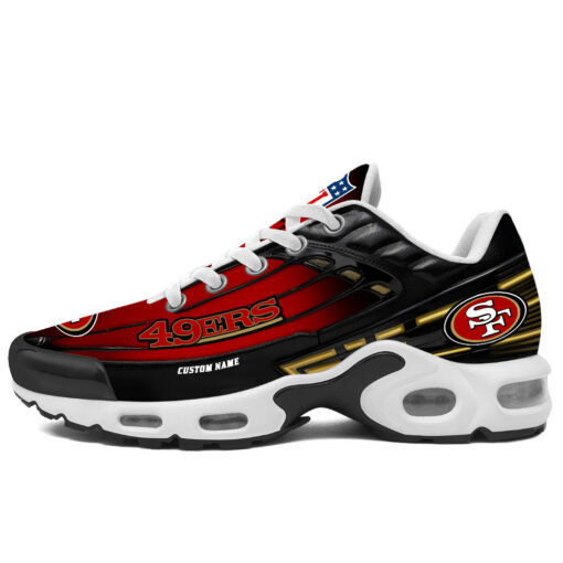 Personalized San Francisco 49ersBlack And Team Color Stripes Black TN Air Max Shoes Air Cushion Sneakers