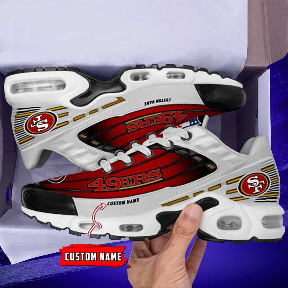 Personalized San Francisco 49ersBlack And Team Color Stripes White TN Air Max Shoes Air Cushion Sneakers