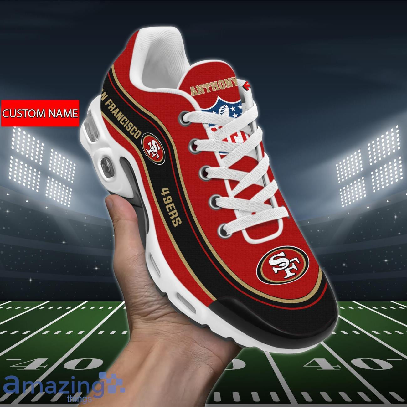 Personalized San Francisco 49ersTeam Logo Team Name On Black TN Air Max Shoes Air Cushion Sneakers