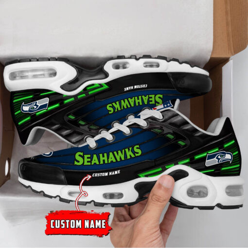 Personalized Seattle Seahawks Black And Team Color Stripes Black TN Air Max Shoes Air Cushion Sneakers