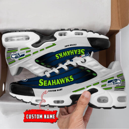 Personalized Seattle Seahawks Black And Team Color Stripes White TN Air Max Shoes Air Cushion Sneakers
