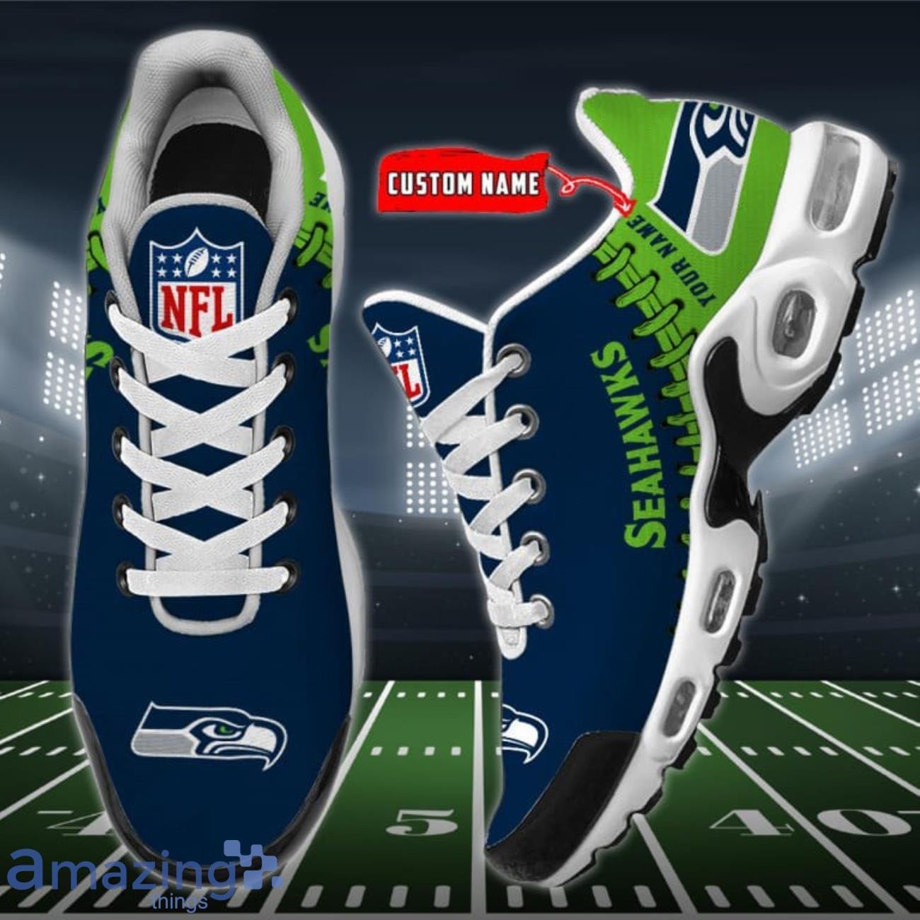 Personalized Seattle Seahawks Team Logo Rugby Ball Pattern TN Air Max Shoes Air Cushion Sneakers