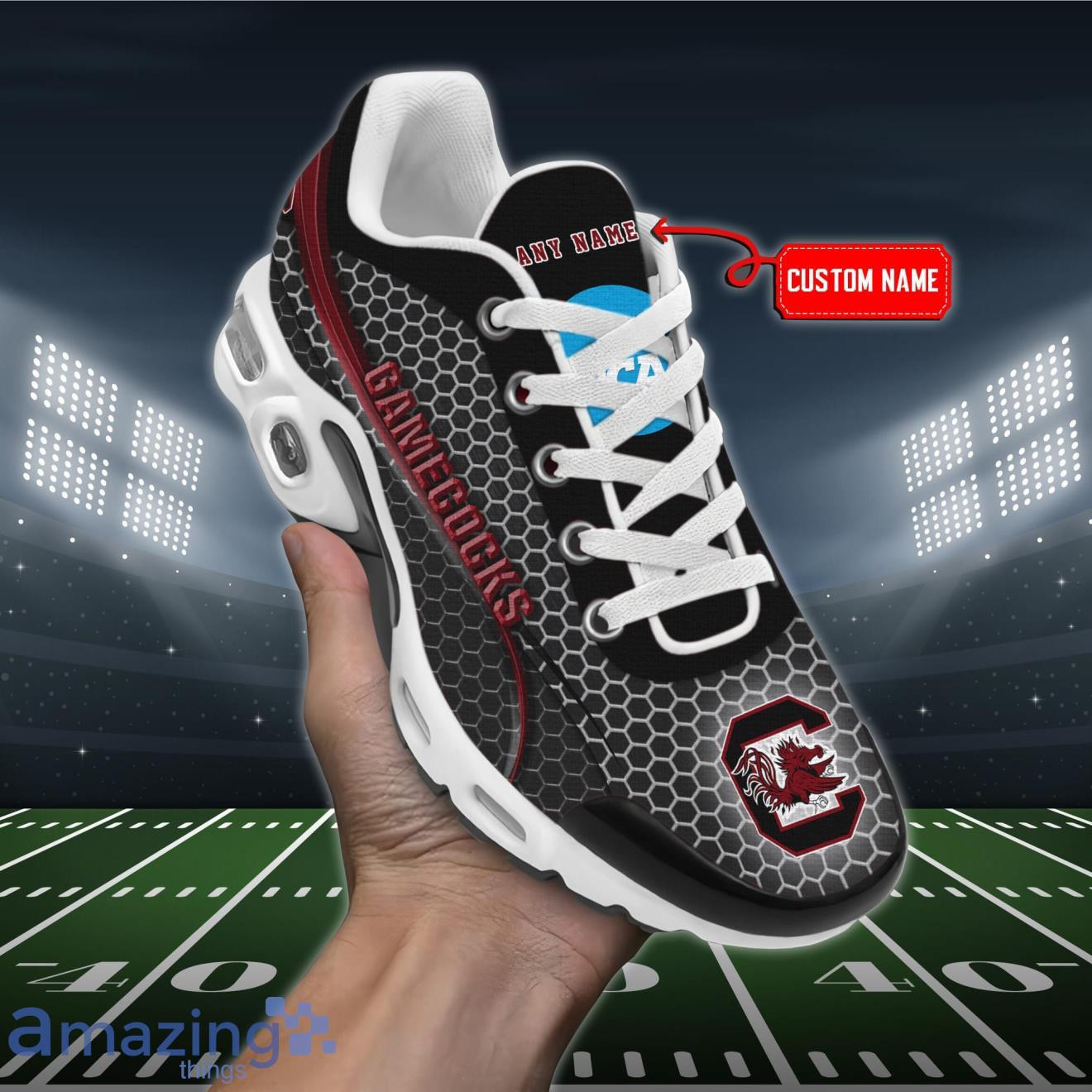 personalized south carolina gamecocks team logo hexagon pattern team color tn air max shoes air cushion sneakers 7600