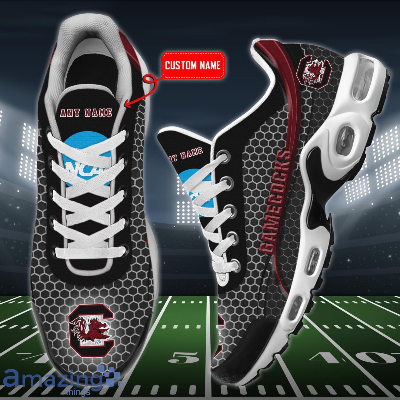 Personalized South Carolina Gamecocks Team Logo Hexagon Pattern Team Color TN Shoes Air Cushion Sneakers