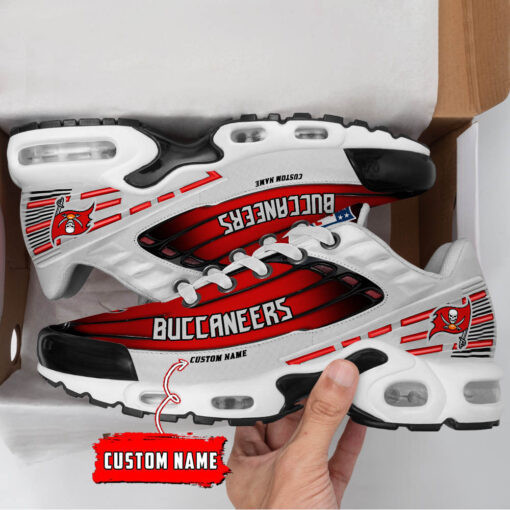 Personalized Tampa Bay Buccaneers Black And Team Color Stripes White TN Shoes Air Cushion Sneakers