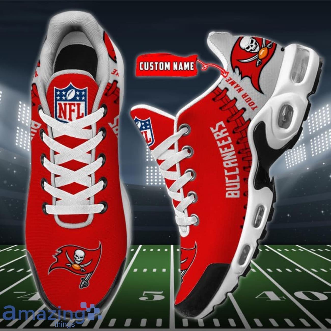 Personalized Tampa Bay Buccaneers Team Logo Rugby Ball Pattern TN Air Max Shoes Air Cushion Sneakers
