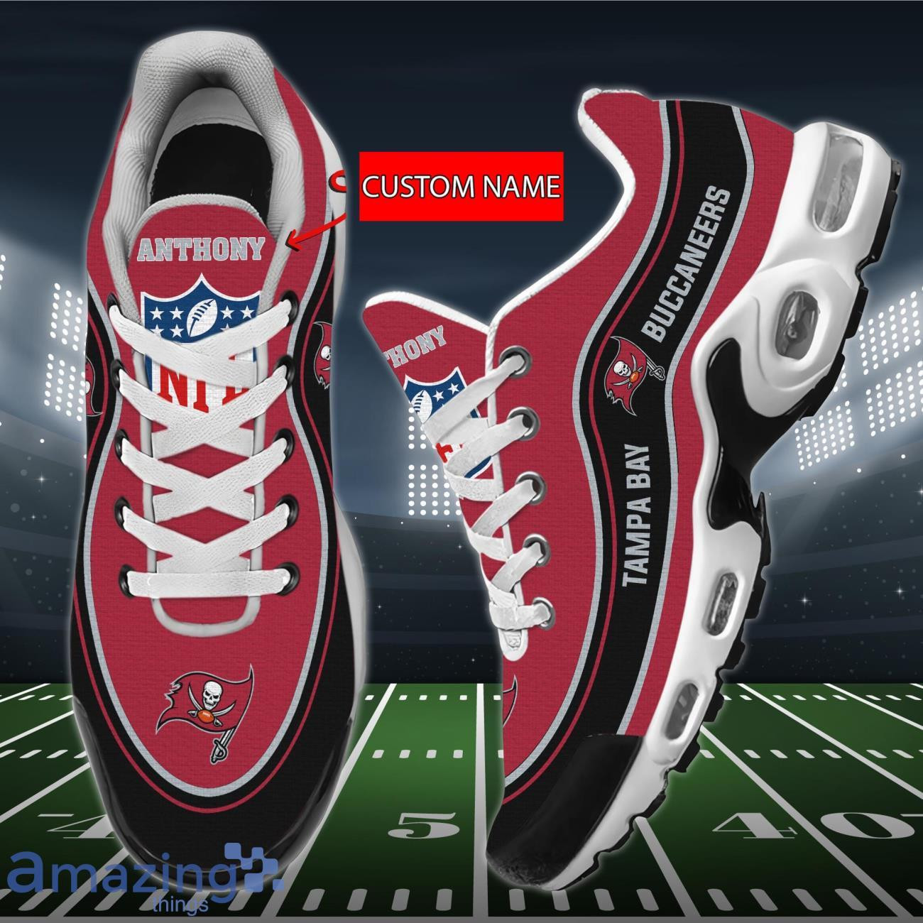 Personalized Tampa Bay Buccaneers Team Logo Team Name On Black TN Shoes Air Cushion Sneakers