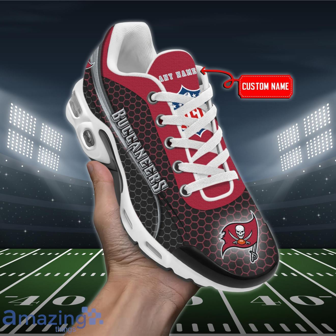 personalized tampa bay buccaneersteam logo hexagon pattern team color tn air max shoes air cushion sneakers 5431 pztn4