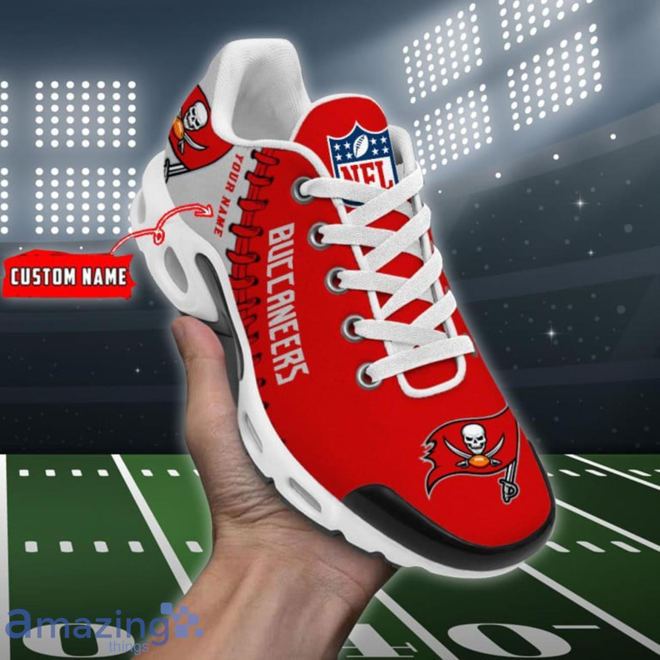 Personalized Tampa Bay BuccaneersTeam Logo Rugby Ball Pattern TN Air Max Shoes Air Cushion Sneakers