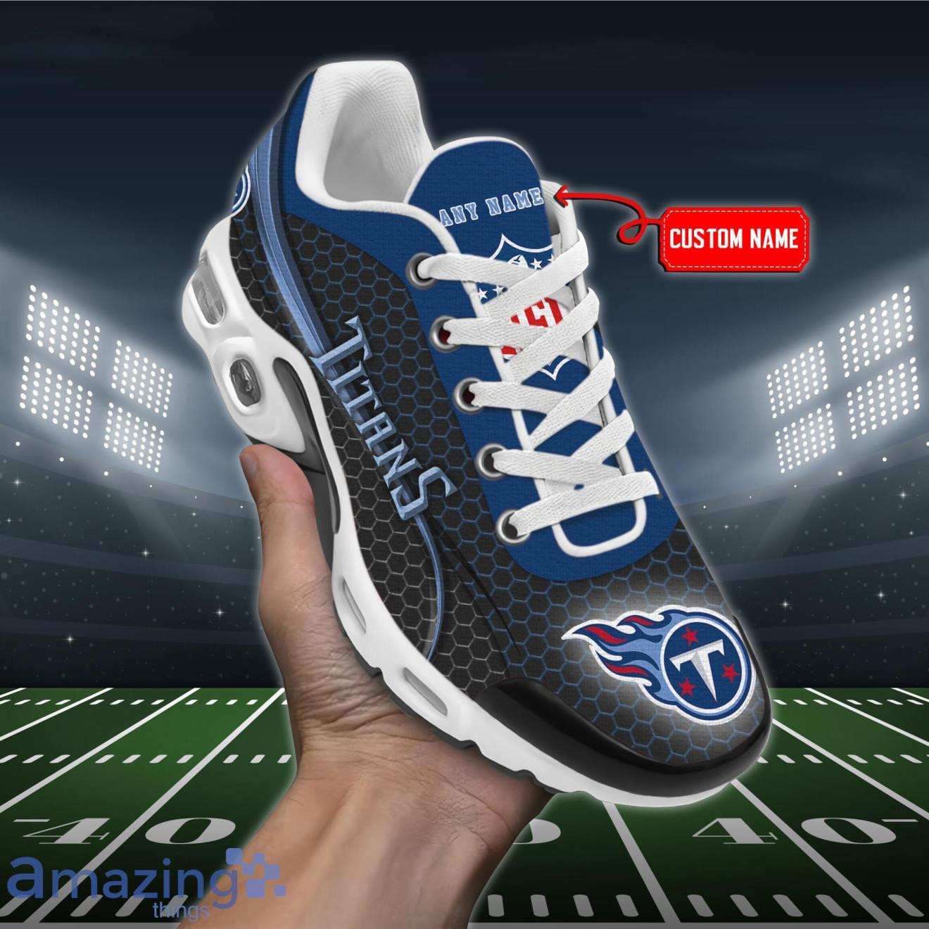 Personalized Tennessee Titans Team Logo Hexagon Pattern Team Color TN Shoes Air Cushion Sneakers