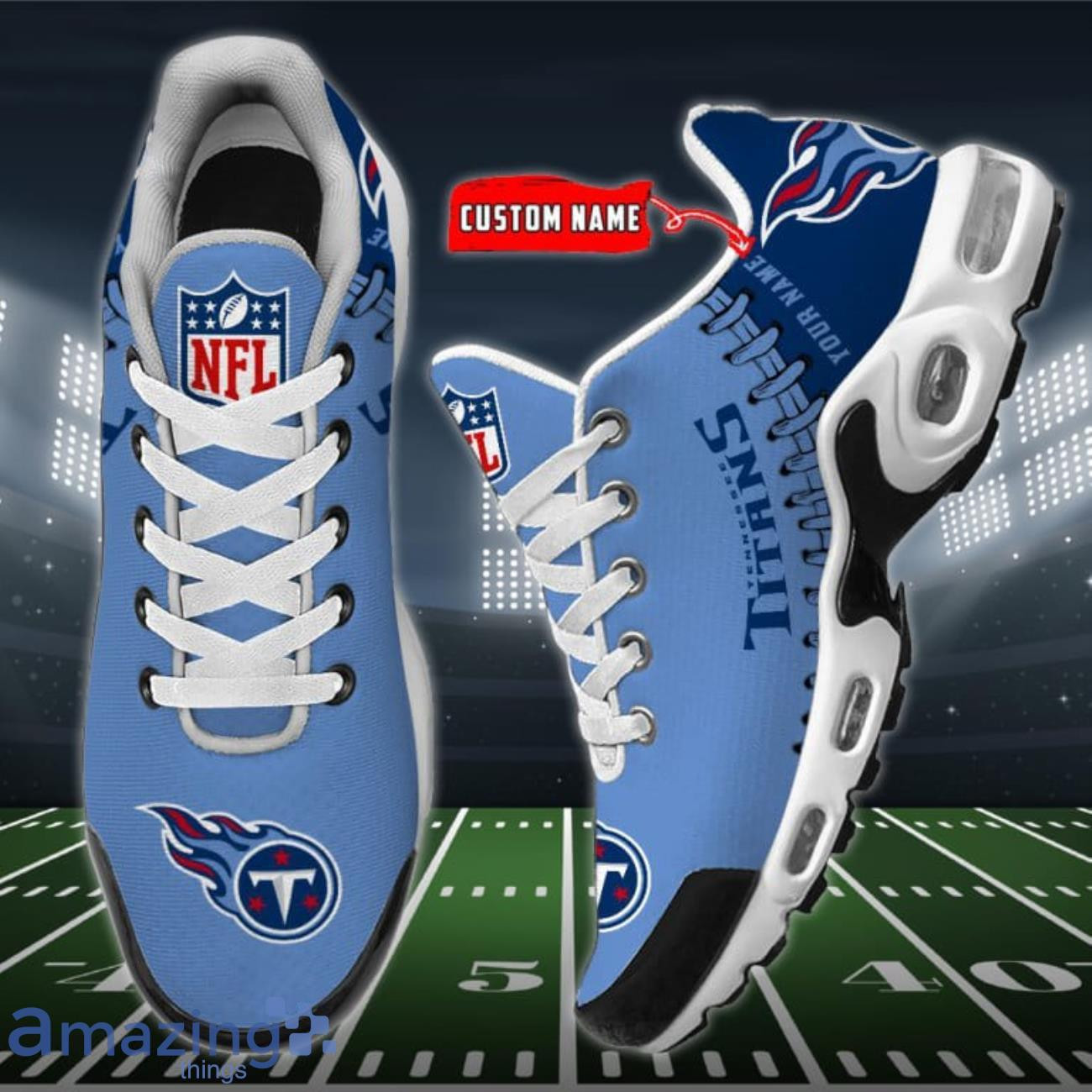 Personalized Tennessee Titans Team Logo Rugby Ball Pattern TN Shoes Air Cushion Sneakers