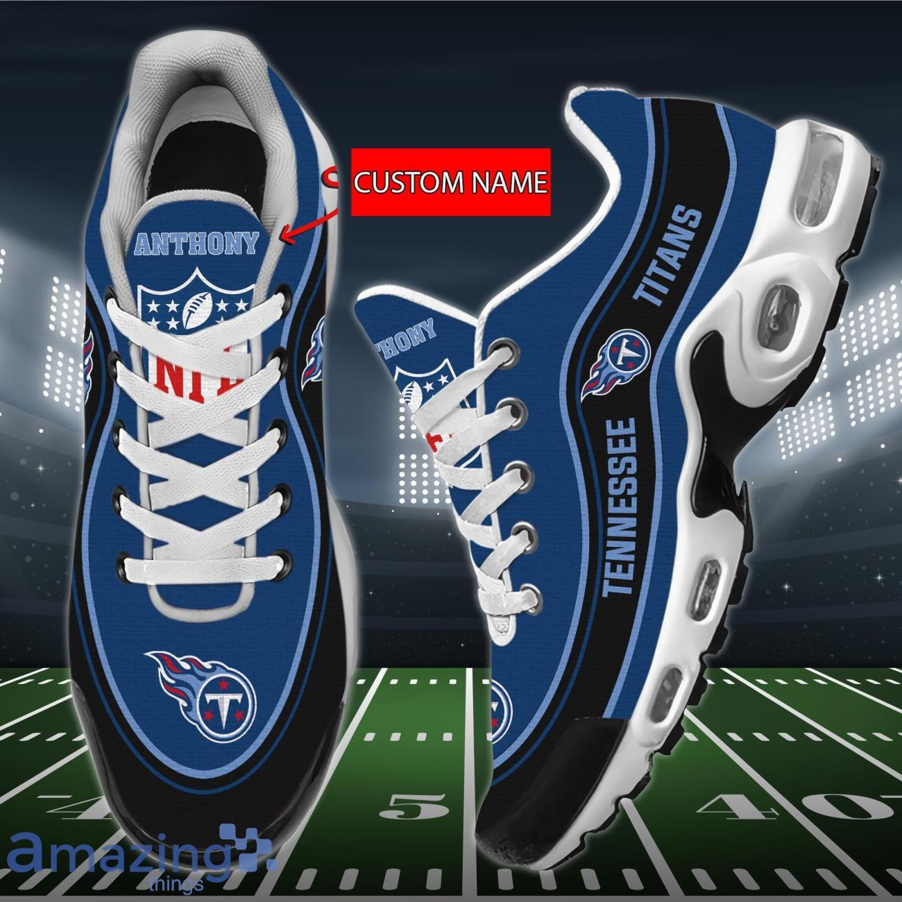 Personalized Tennessee Titans Team Logo Team Name On Black TN Air Max Shoes Air Cushion Sneakers