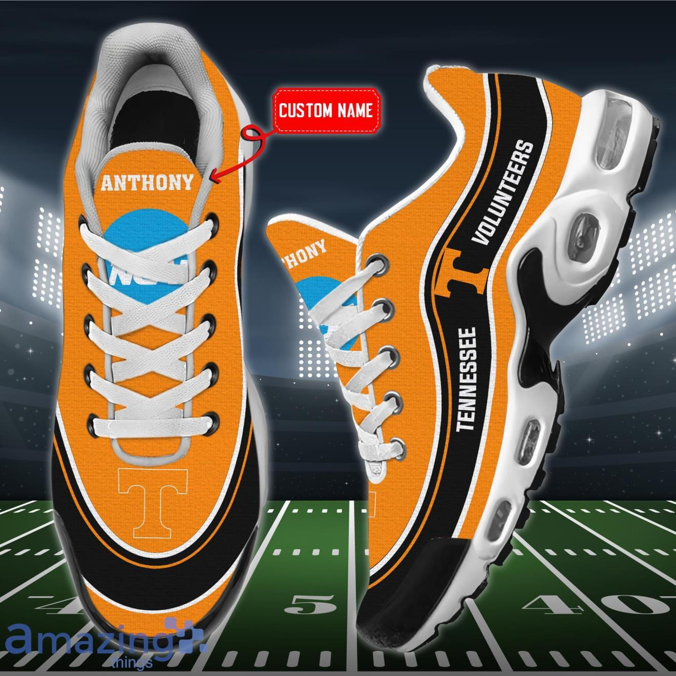 Personalized Tennessee Volunteers Team Logo Team Name On Black TN Air Max Shoes Air Cushion Sneakers