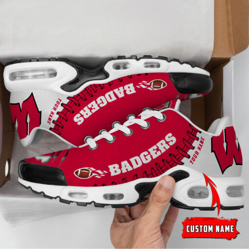 personalized wisconsin badgers team logo rugby ball pattern tn shoes air cushion sneakers 9918 zorjg