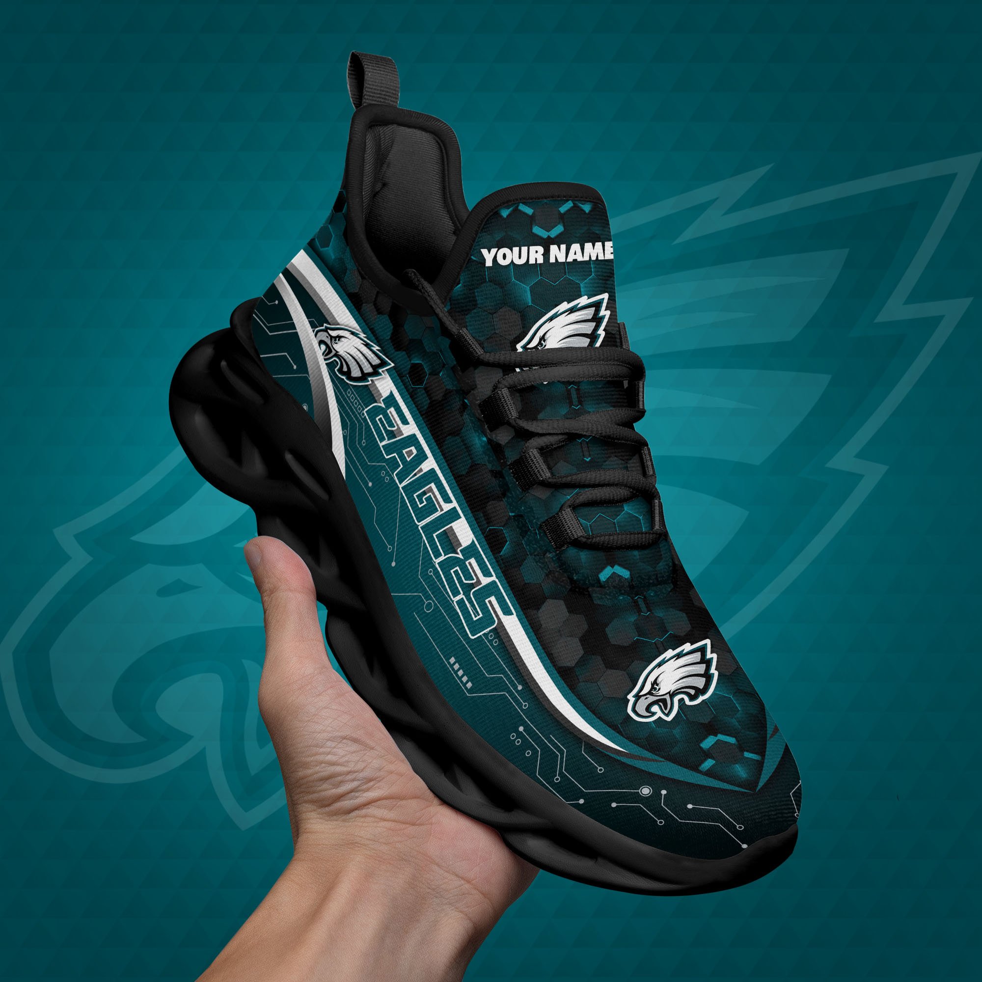 philadelphia eagles black clunky sneakers custom name max soul shoes sport gifts 3332 2rjyw