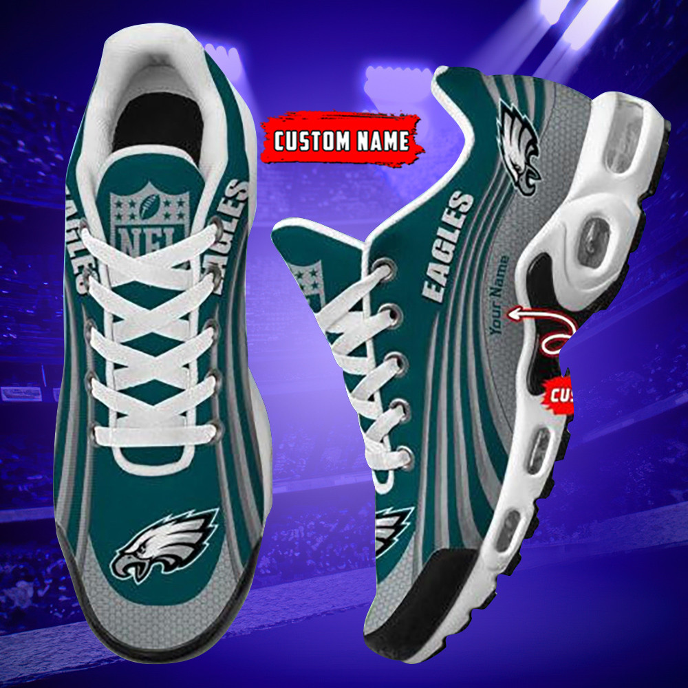 Philadelphia Eagles Personalized Name Team Colors Wave Lines TN Air Max Shoes Air Cushion Sneakers