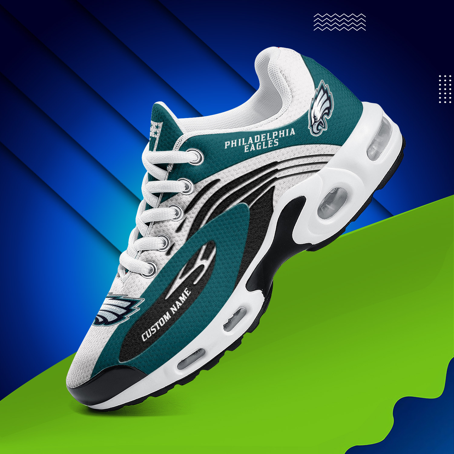 philadelphia eagles personalized name team logo mix colors wave line tn air max shoes air cushion sneakers 8495