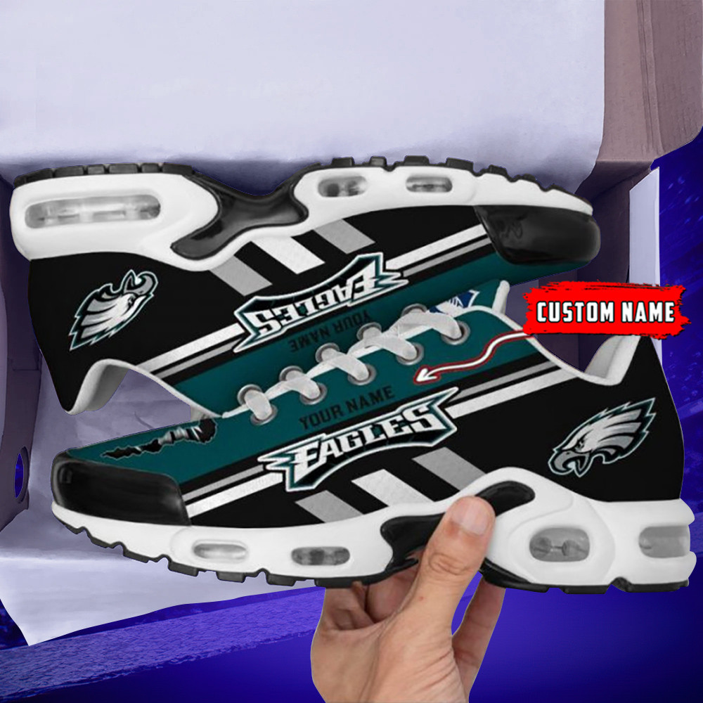 Philadelphia Eagles White Stripes Custom Name Air Max Shoes Air Cushion Sneakers
