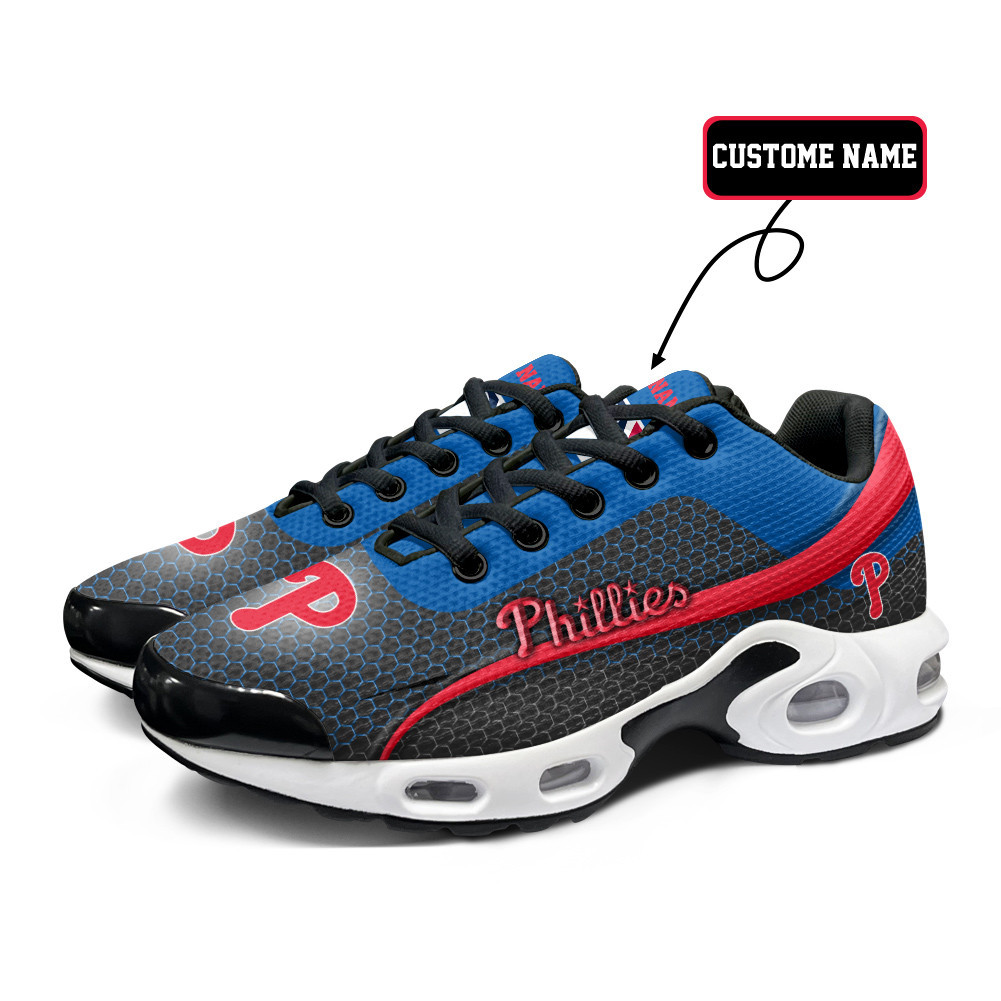 Philadelphia Phillies Personalized Name Team Colors Wave Line Beehive Pattern TN Air Max Shoes Air Cushion Sneakers