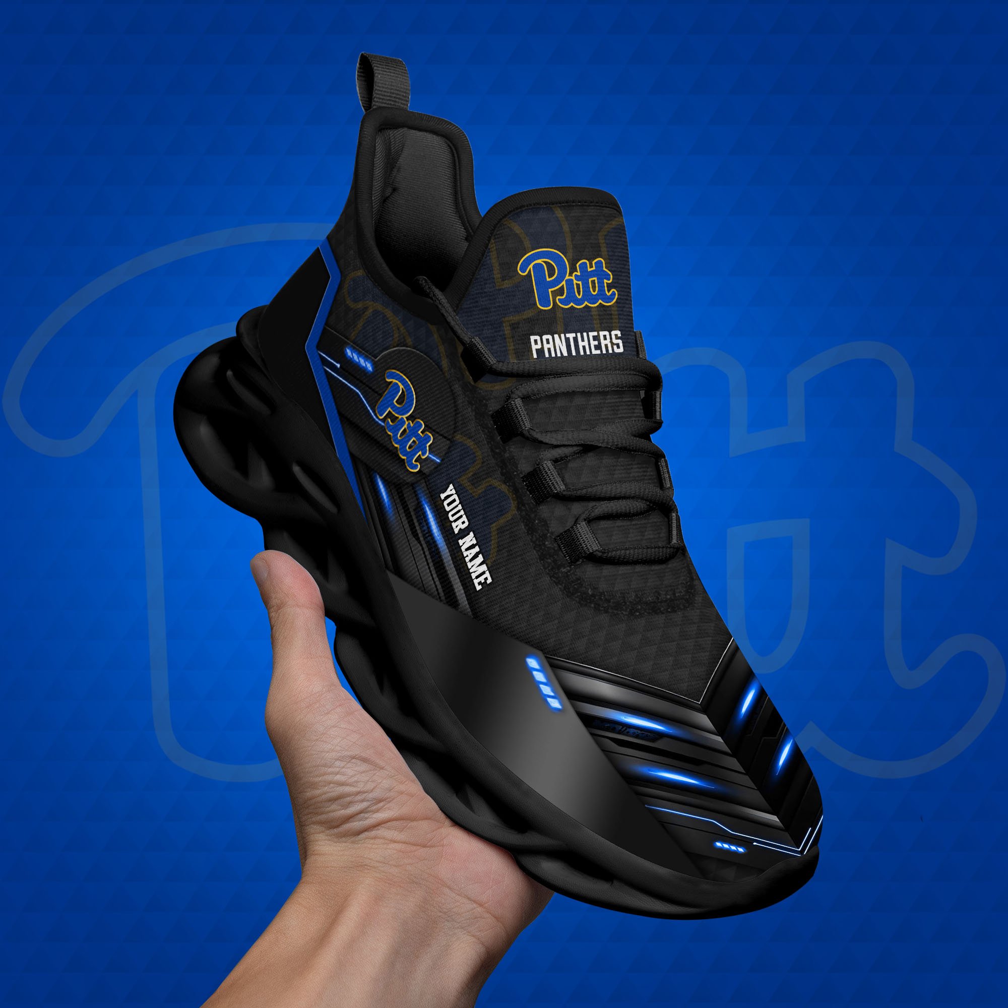 pittsburgh panthers black clunky sneaker custom name max soul shoes sport gifts for fan 7630 97osw