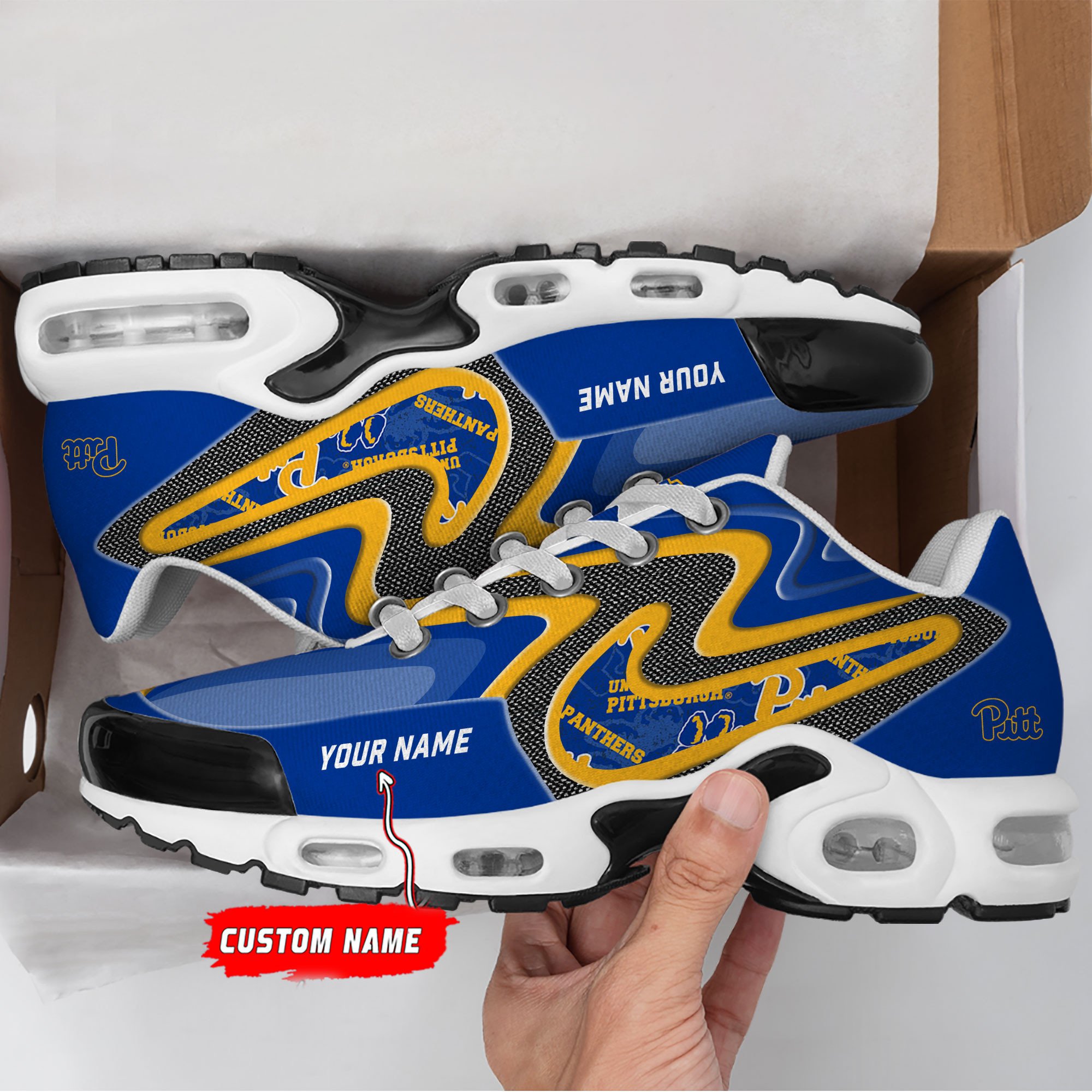 pittsburgh panthers personalized name team checkmark logo mix colors stitch line tn shoes air cushion sneakers 8988