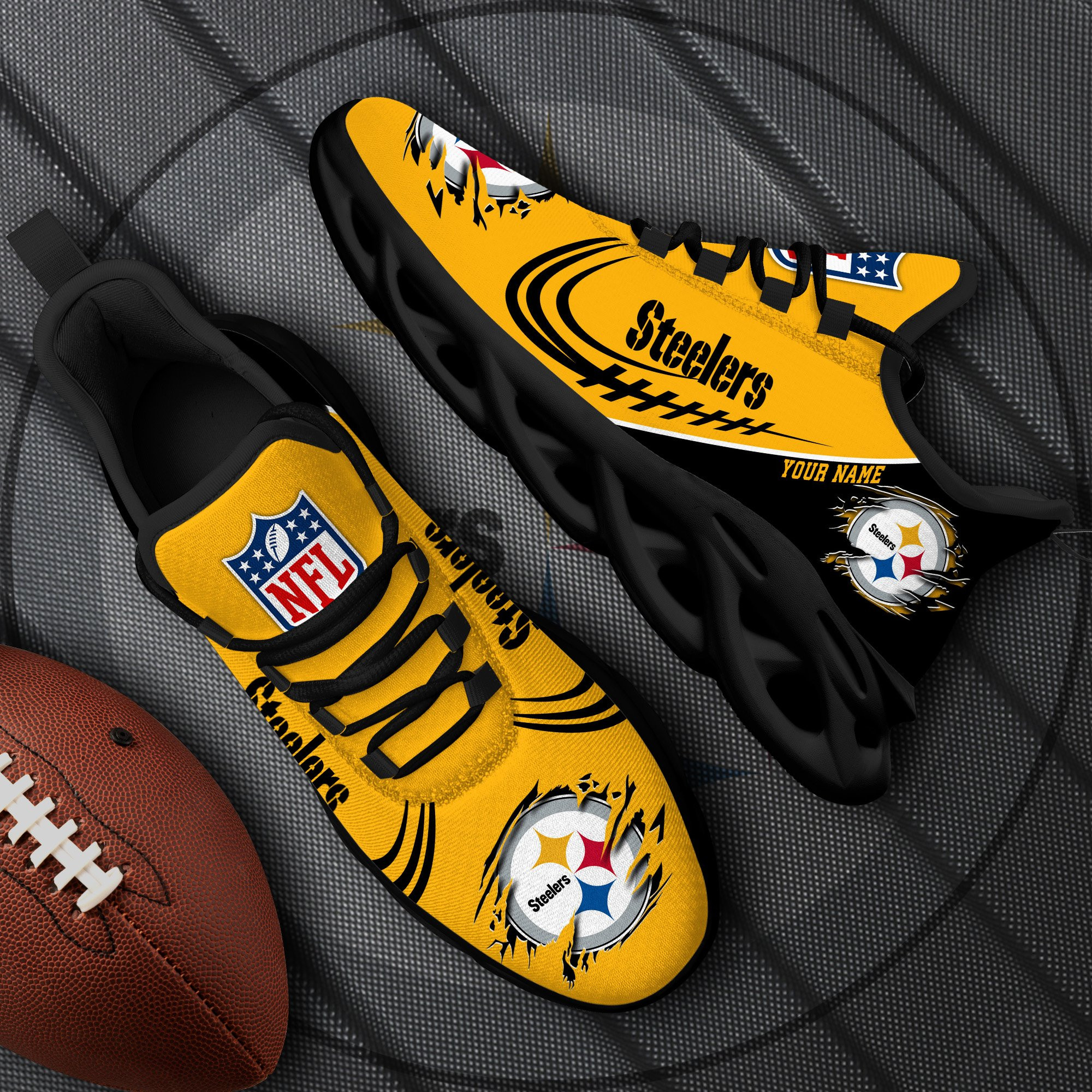 Pittsburgh Steelers Black Max Soul Shoes 2026 Versions Custom Name 003