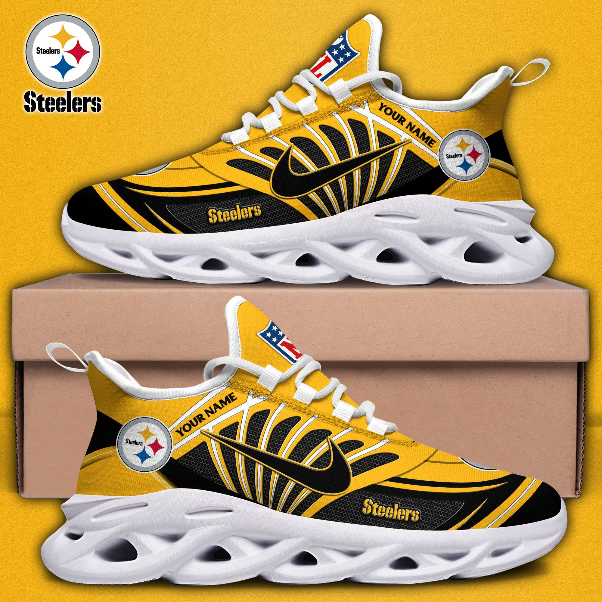 Pittsburgh Steelers Black Max Soul Shoes 2026 Versions Custom Name 898