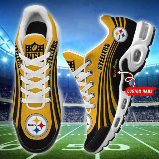 Pittsburgh Steelers Personalized Name Team Colors Wave Lines TN Shoes Air Cushion Sneakers