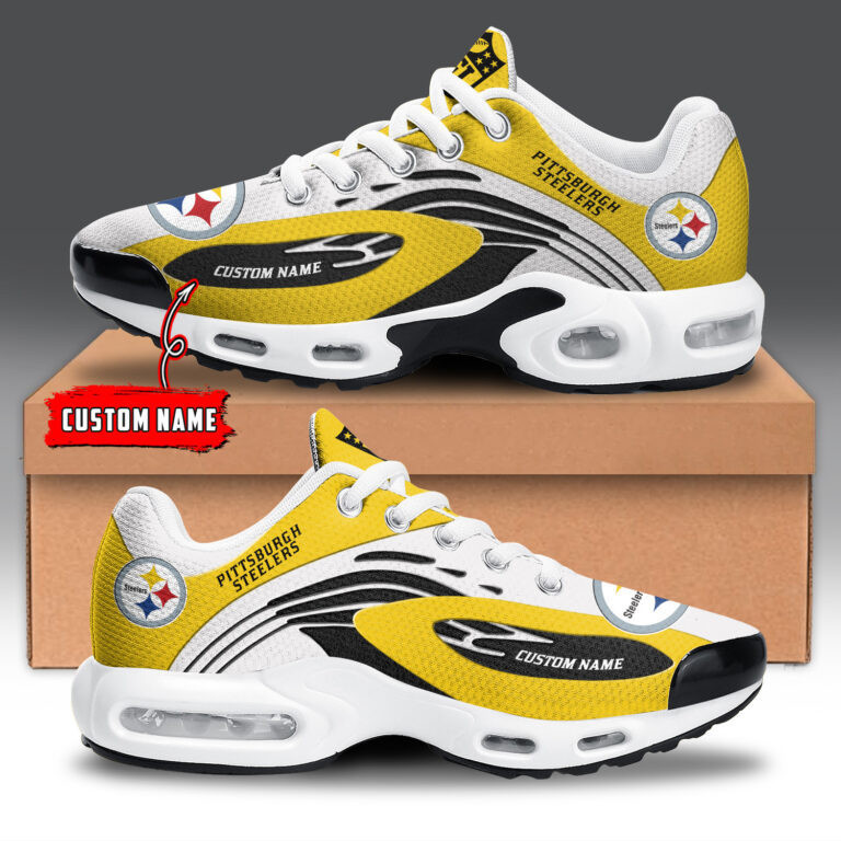 Pittsburgh Steelers Personalized Name Team Logo Mix Colors Wave Line TN Shoes Air Cushion Sneakers