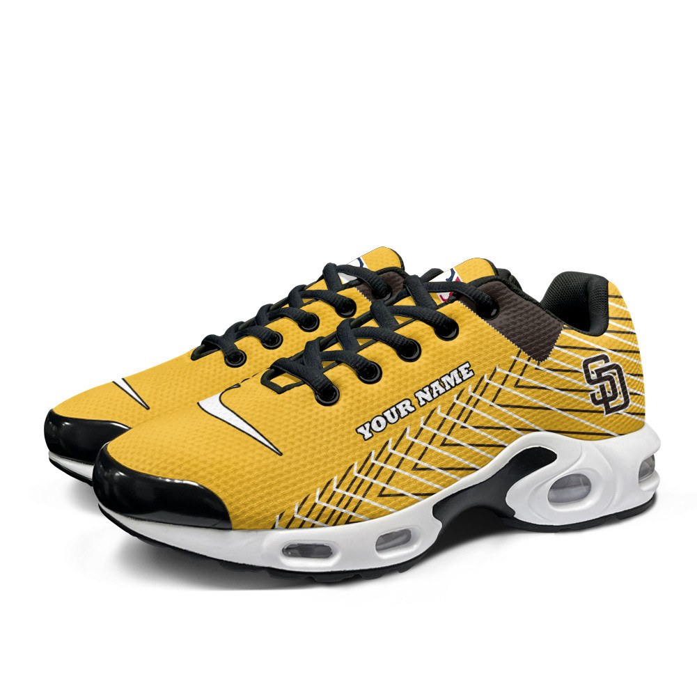San Diego Padres Personalized Name Team Colors Jagged Lines TN Air Max Shoes Air Cushion Sneakers