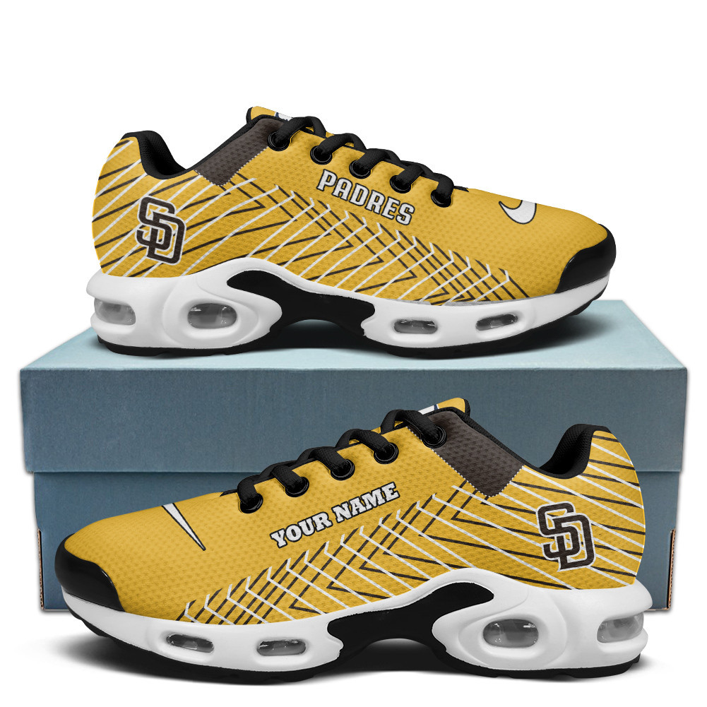 San Diego Padres Personalized Name Team Colors Jagged Lines TN Air Max Shoes Air Cushion Sneakers