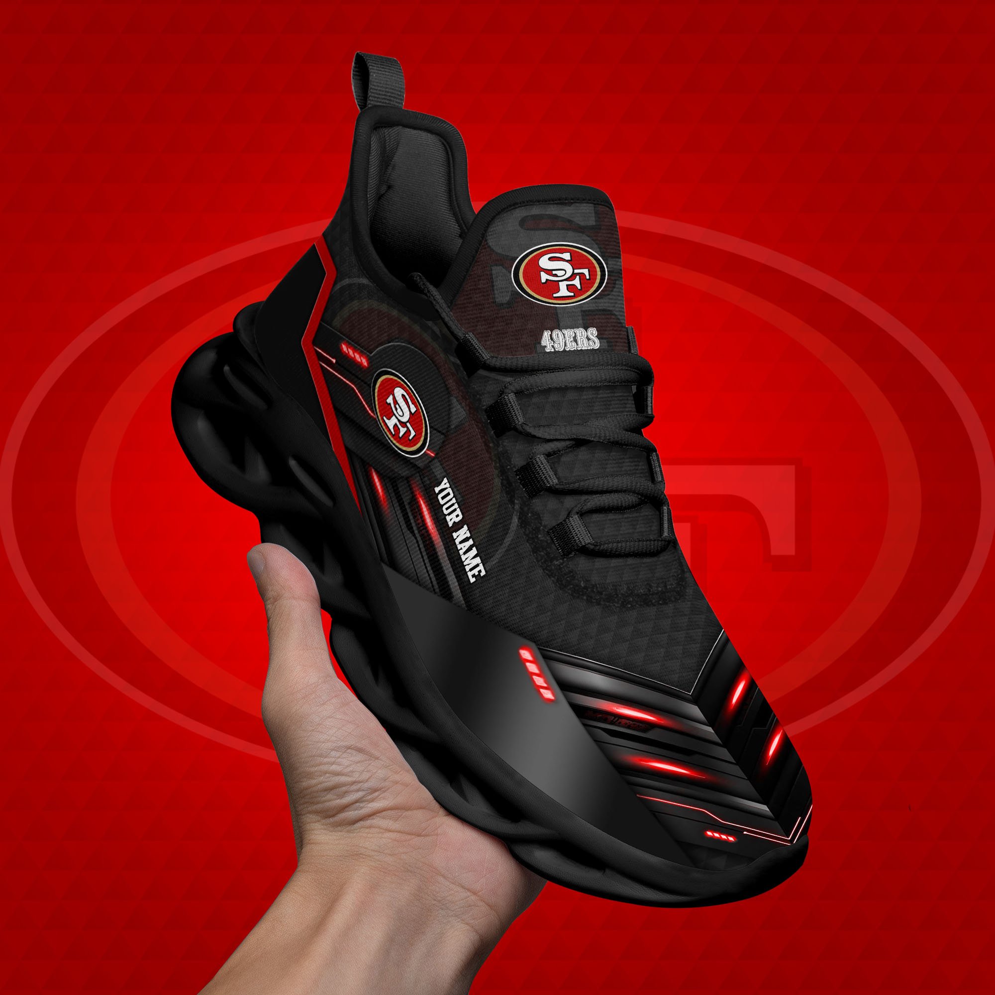 San Francisco 49Ers Black Clunky Sneaker Custom Name, Max Soul Shoes, Sport Gifts For Fan