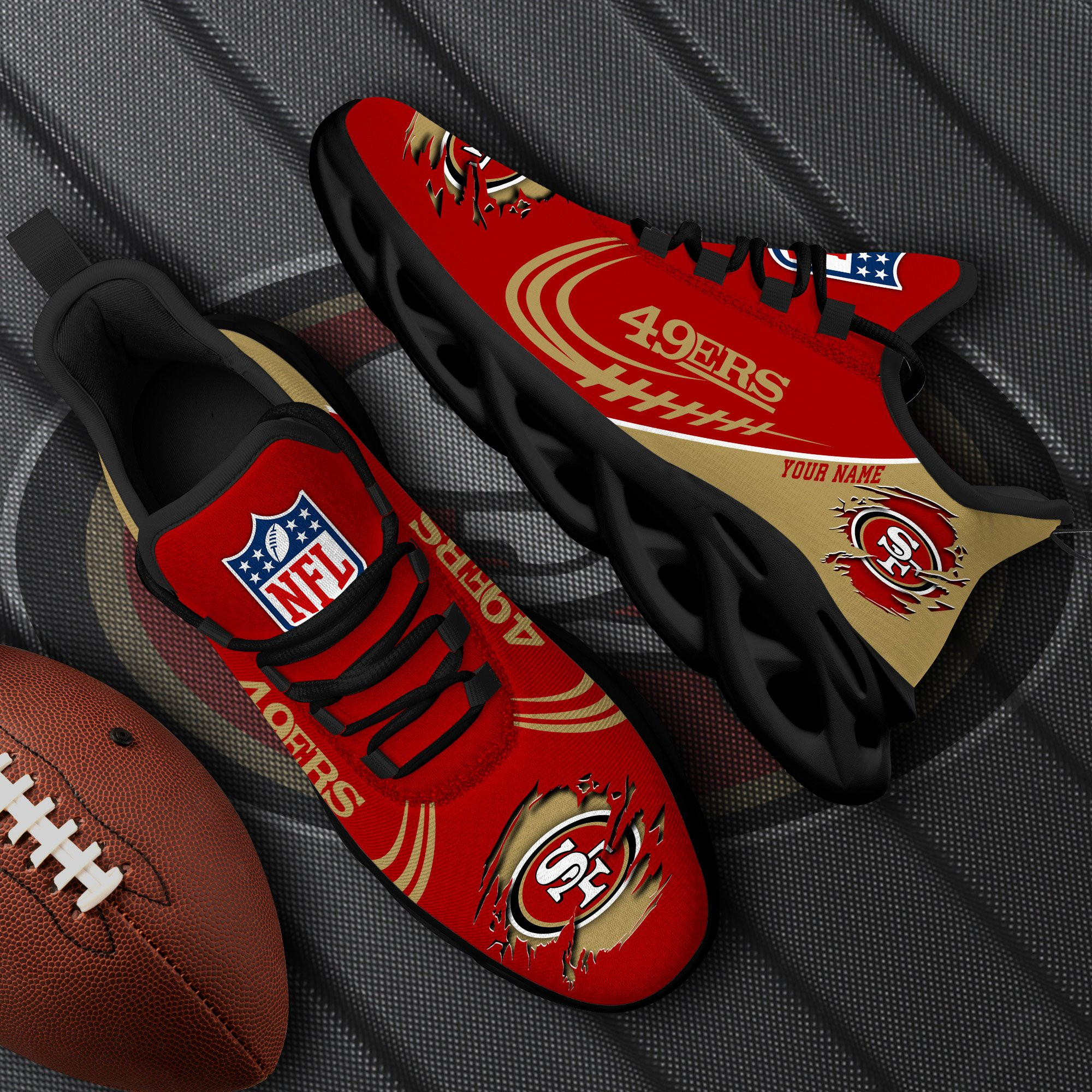 San Francisco 49Ers Black Max Soul Shoes 2026 Versions Custom Name 003