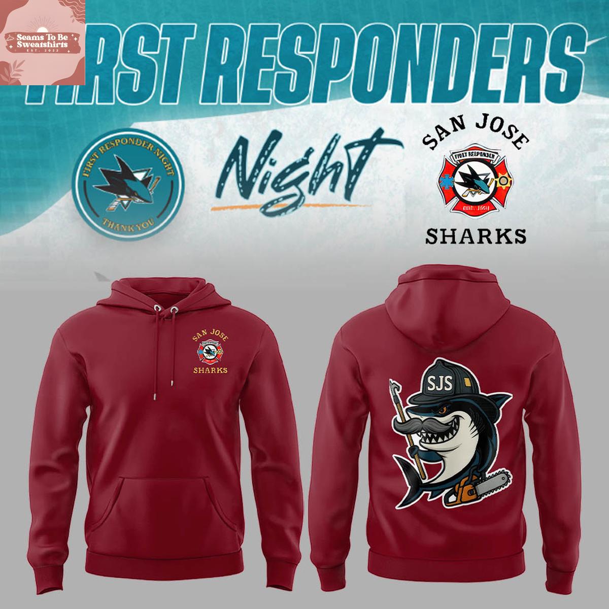 San Jose Sharks 2026 First Responders Night Hoodie T-Shirt 
