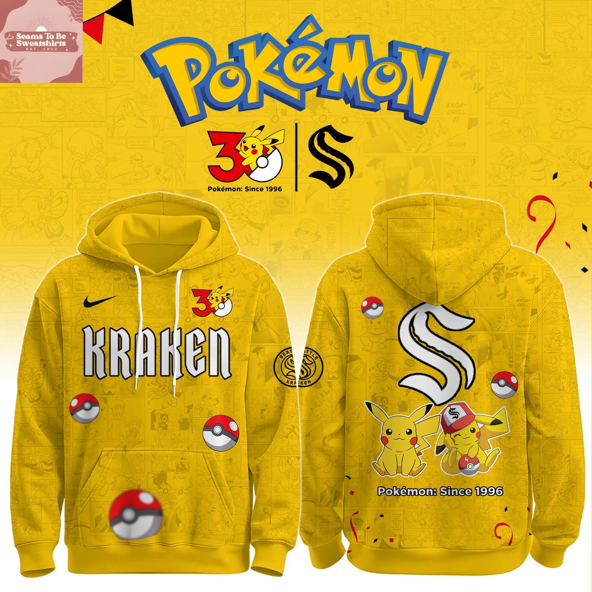 Seattle Kraken x Pokemon 30th Anniversary 2026 Hoodie 