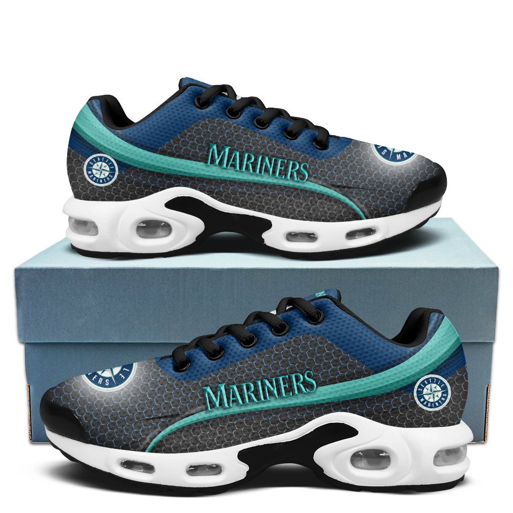 Seattle Mariners Personalized Name Team Colors Wave Line Beehive Pattern TN Air Max Shoes Air Cushion Sneakers