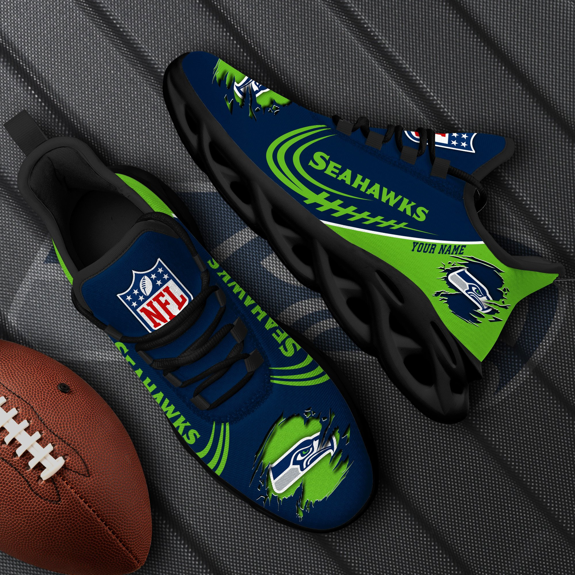 Seattle Seahawks Black Max Soul Shoes 2026 Versions Custom Name 003