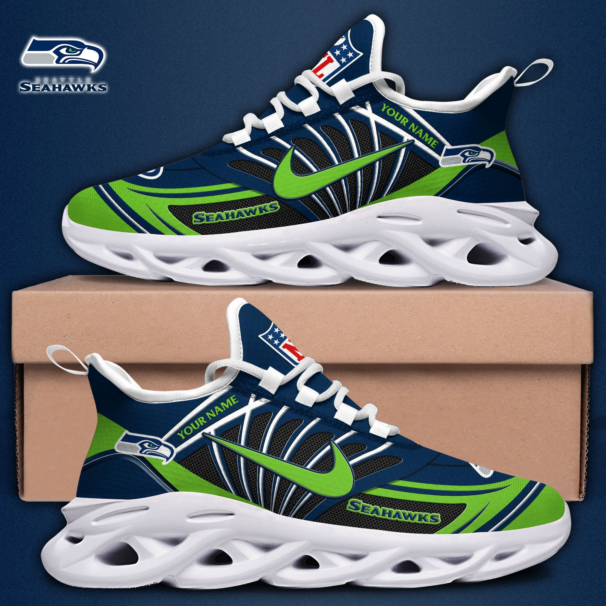 Seattle Seahawks Black Max Soul Shoes 2026 Versions Custom Name 898