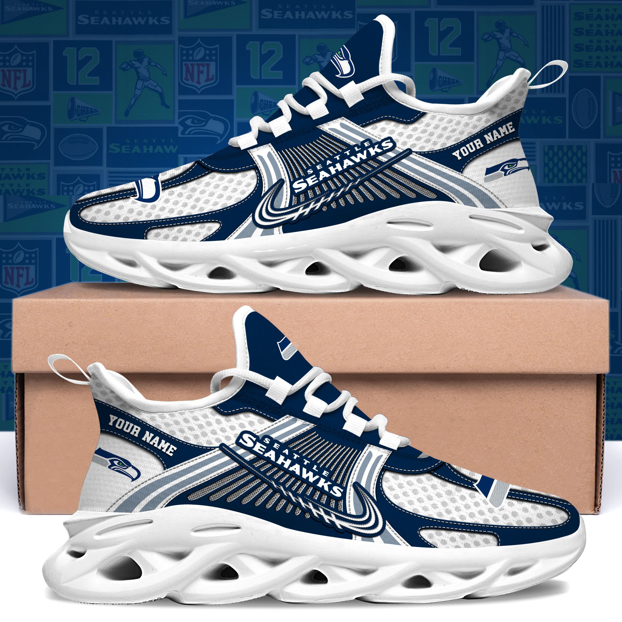 seattle seahawks clunky sneakers custom your name sport sneakers for fans gifts for sport lovers gift for dad 9066 5e4ol