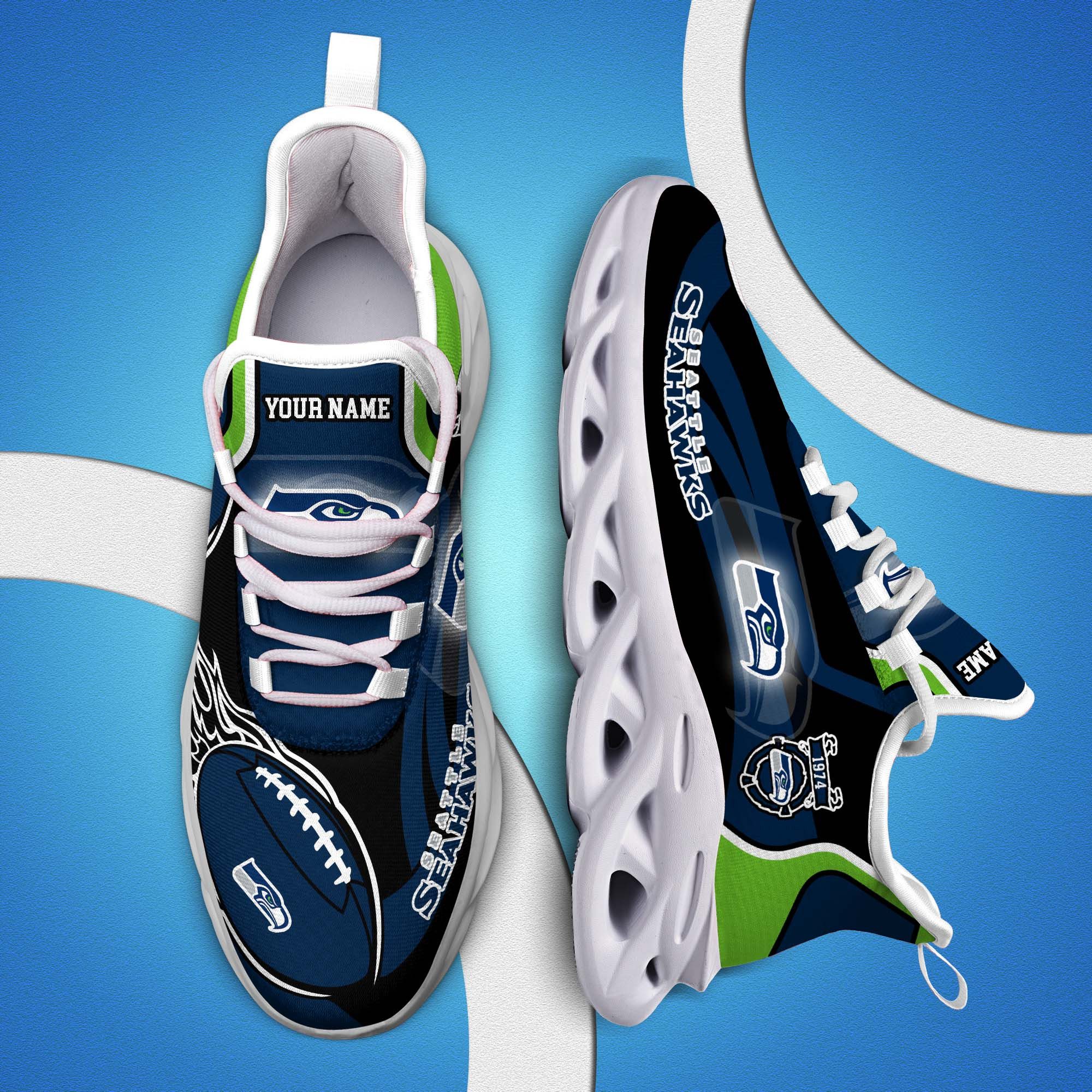 Seattle Seahawks White C Sneakers 2026 Version Personalized Your Name 090