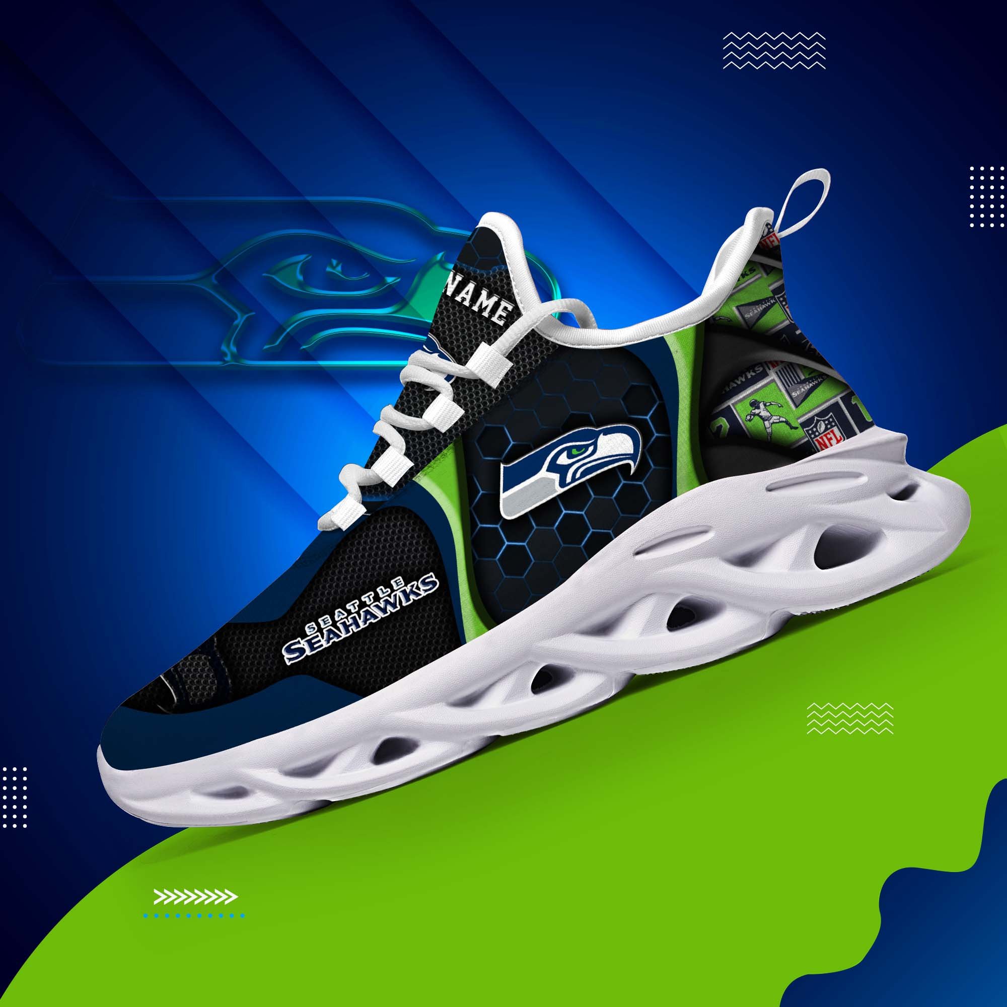 seattle seahawks white c sneakers 2026 version personalized your name 432 3325