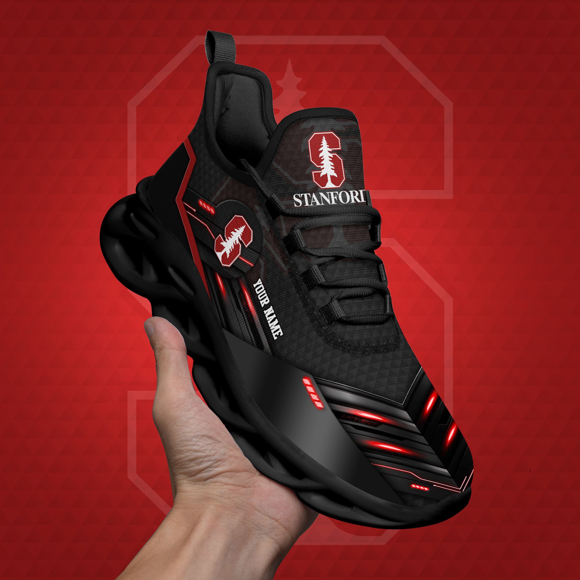 stanford cardinal black clunky sneaker custom name max soul shoes sport gifts for fan 4898 7hywg