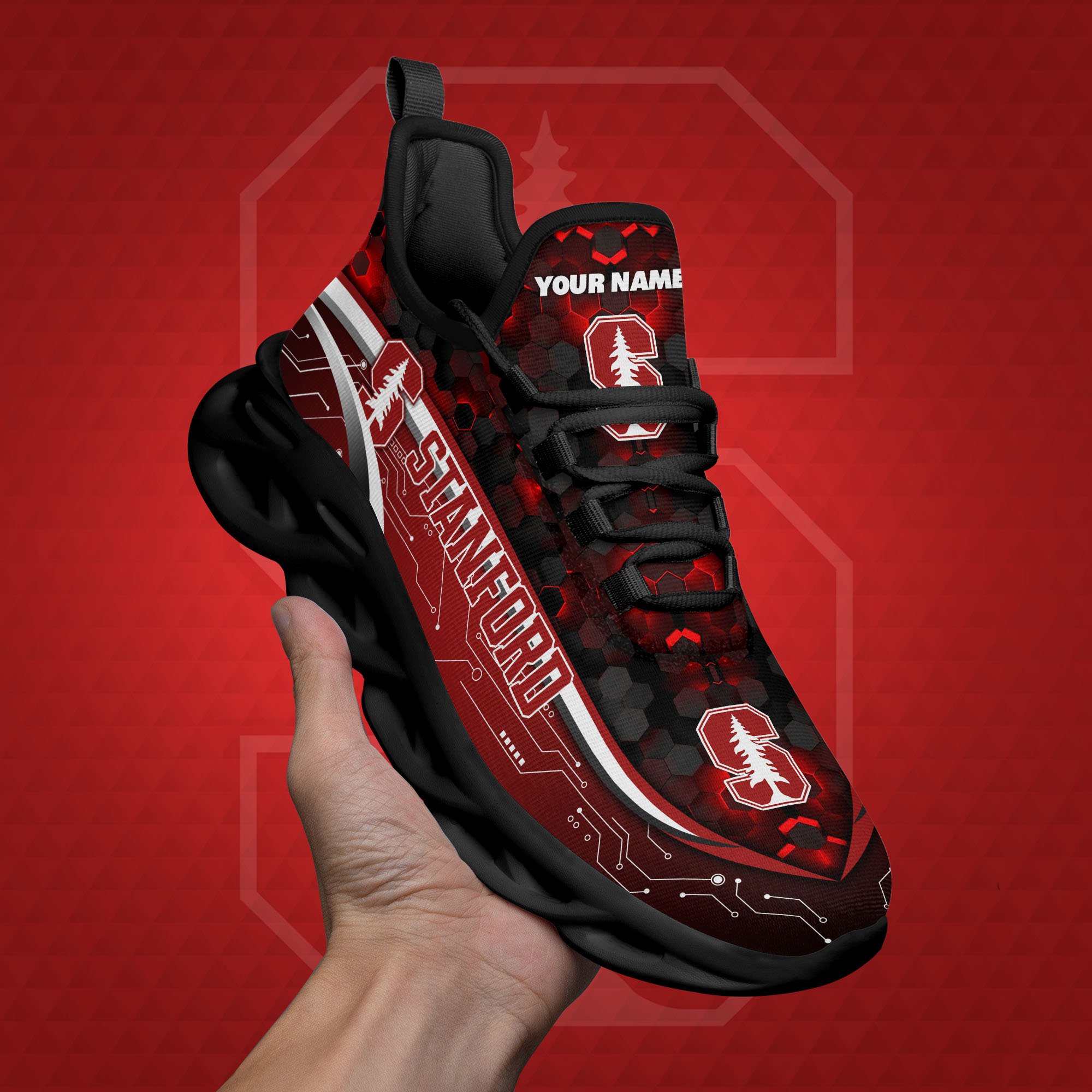 stanford cardinal black clunky sneakers custom name max soul shoes sport gifts 6079 rprzn